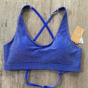 Berlook Lurex Backless Plus Size Bikini Top Blue NWT 1X / Size 16